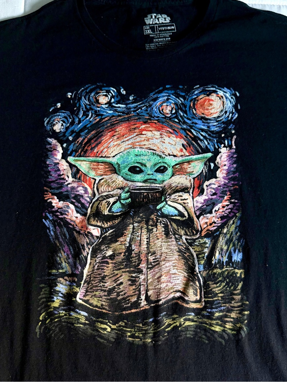 Star Wars Grogu Van Gogh-Style Painted Night Sky Black Graphic Tee - 3X